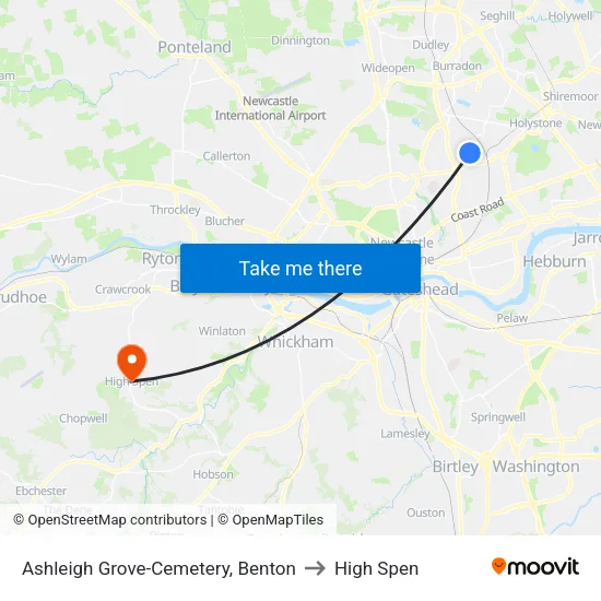 Ashleigh Grove-Cemetery, Benton to High Spen map
