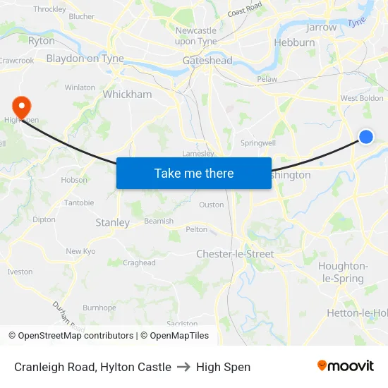 Cranleigh Road, Hylton Castle to High Spen map