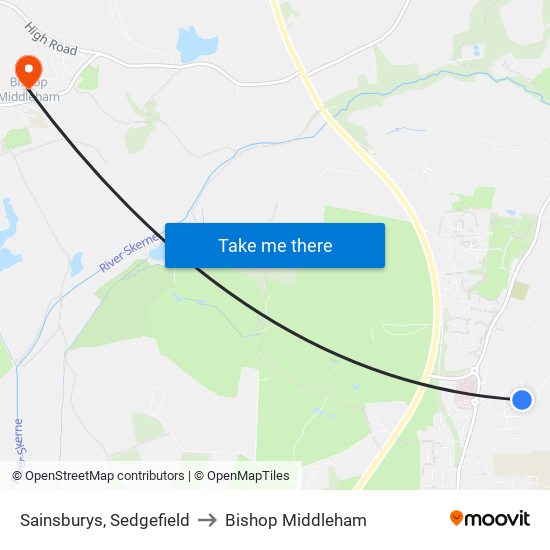 Sainsburys, Sedgefield to Bishop Middleham map