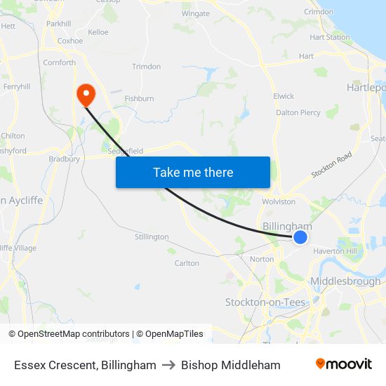 Essex Crescent, Billingham to Bishop Middleham map