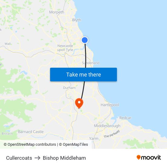 Cullercoats to Bishop Middleham map