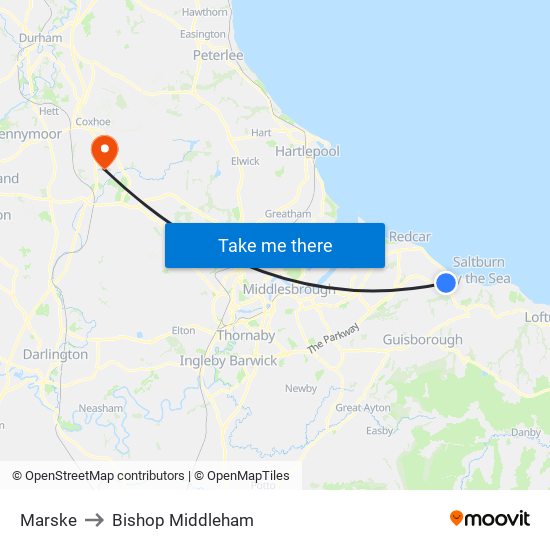 Marske to Bishop Middleham map