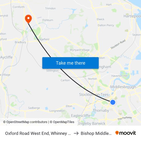 Oxford Road West End, Whinney Banks to Bishop Middleham map