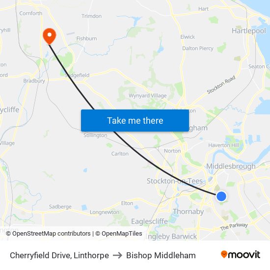 Cherryfield Drive, Linthorpe to Bishop Middleham map