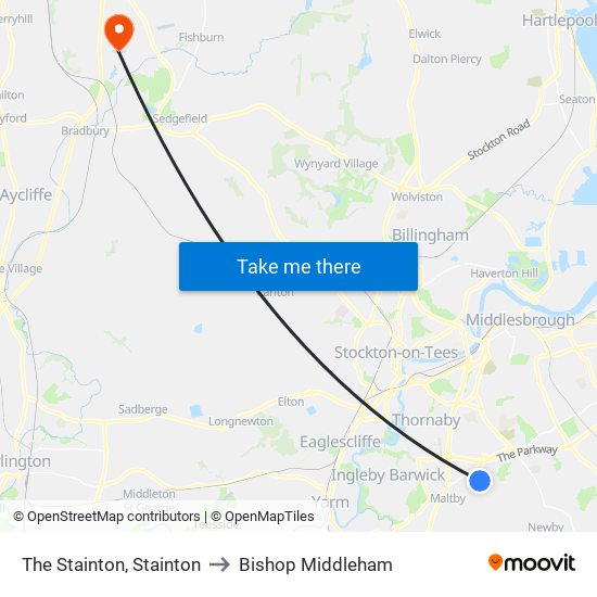 The Stainton, Stainton to Bishop Middleham map