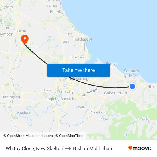 Whitby Close, New Skelton to Bishop Middleham map