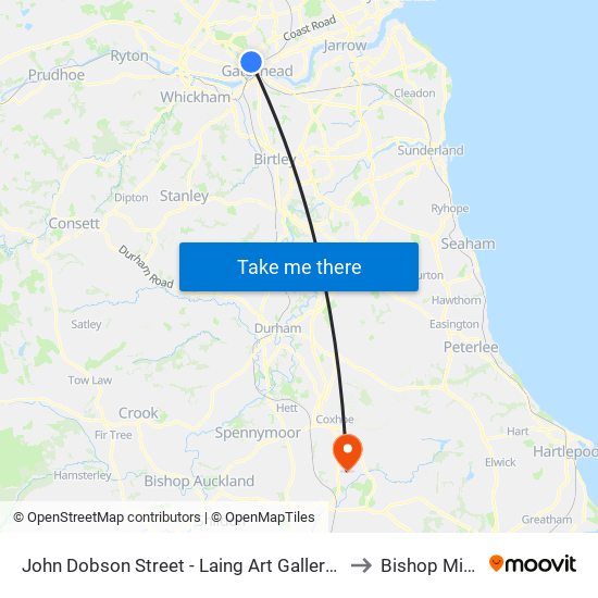 John Dobson Street - Laing Art Gallery, Newcastle upon Tyne to Bishop Middleham map
