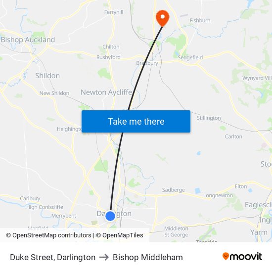 Duke Street, Darlington to Bishop Middleham map