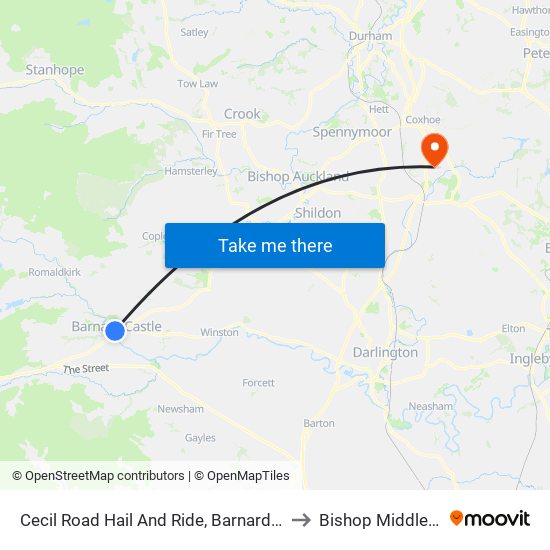 Cecil Road Hail And Ride, Barnard Castle to Bishop Middleham map