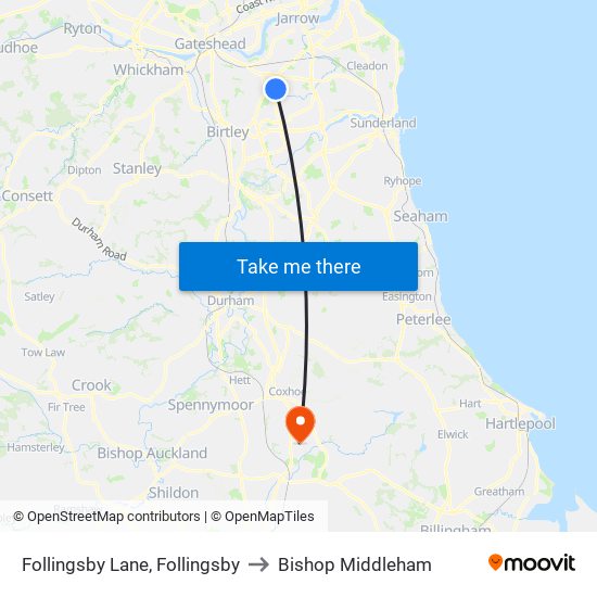 Follingsby Lane, Follingsby to Bishop Middleham map