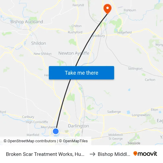 Broken Scar Treatment Works, Hummersknott to Bishop Middleham map