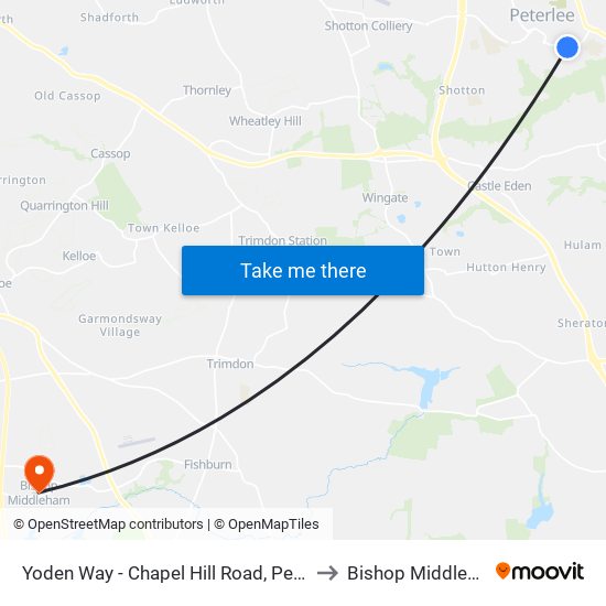 Yoden Way - Chapel Hill Road, Peterlee to Bishop Middleham map