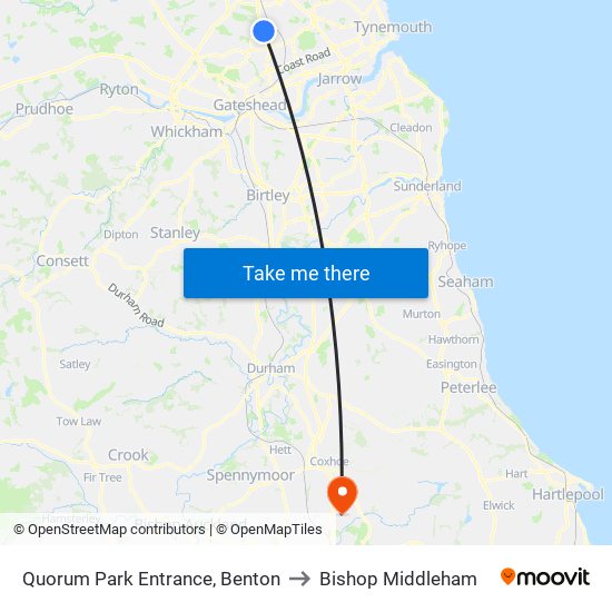 Quorum Park Entrance, Benton to Bishop Middleham map