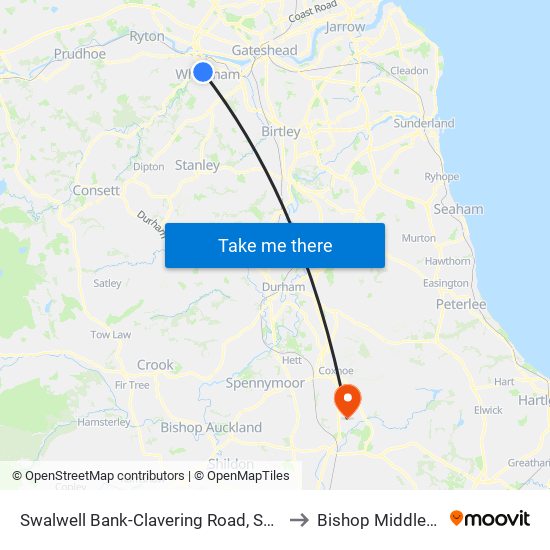 Swalwell Bank-Clavering Road, Swalwell to Bishop Middleham map