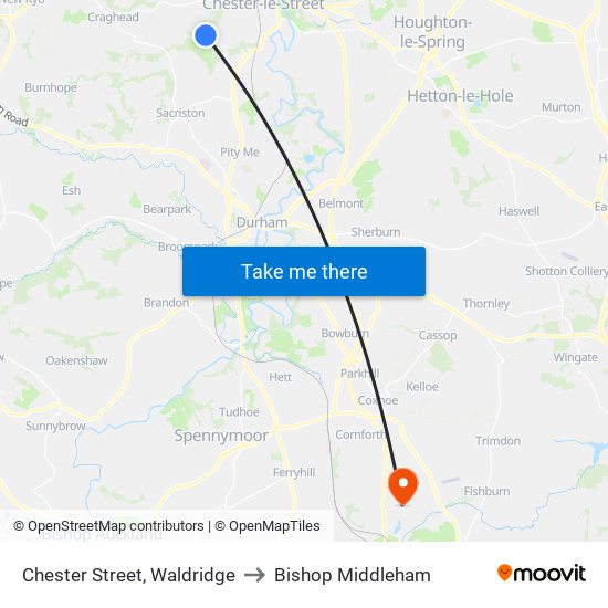 Chester Street, Waldridge to Bishop Middleham map