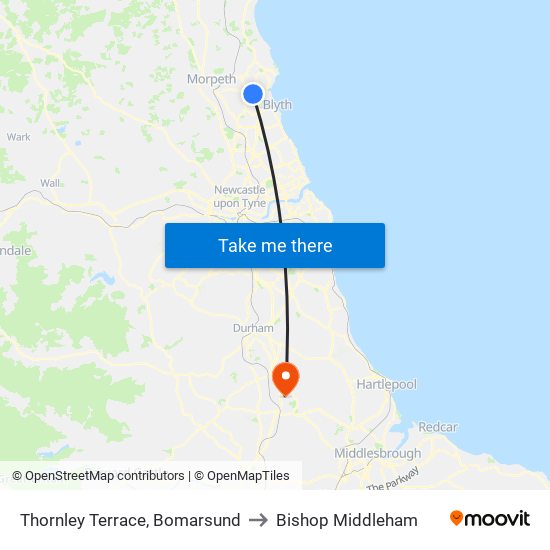 Thornley Terrace, Bomarsund to Bishop Middleham map