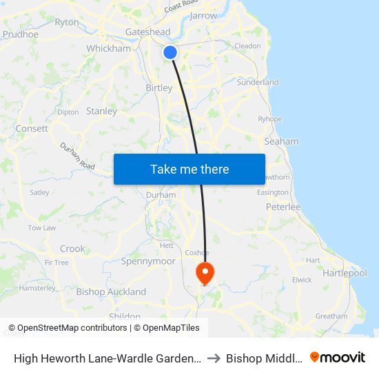 High Heworth Lane-Wardle Gardens, Heworth to Bishop Middleham map