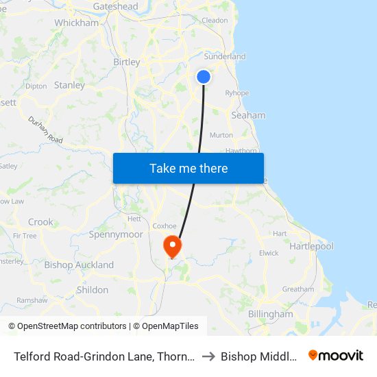 Telford Road-Grindon Lane, Thorney Close to Bishop Middleham map