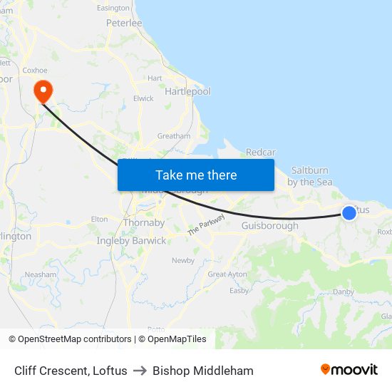 Cliff Crescent, Loftus to Bishop Middleham map