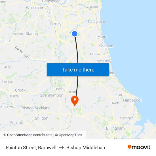 Rainton Street, Barnwell to Bishop Middleham map