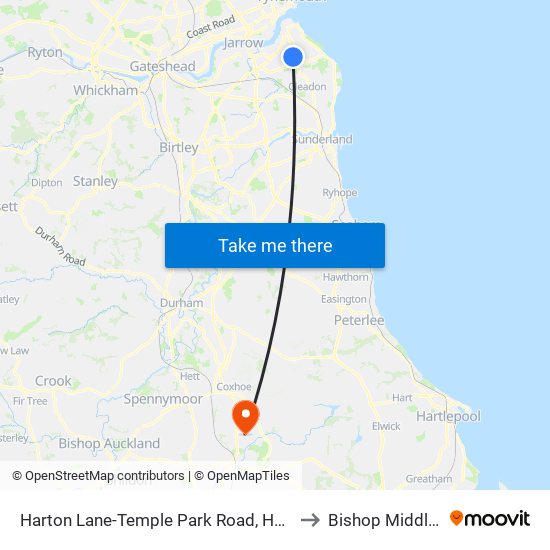 Harton Lane-Temple Park Road, Harton Moor to Bishop Middleham map