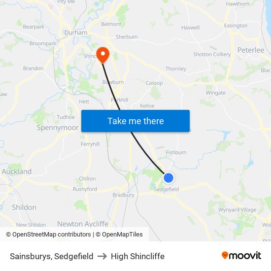 Sainsburys, Sedgefield to High Shincliffe map