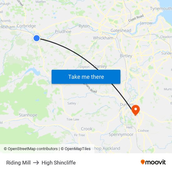 Riding Mill to High Shincliffe map