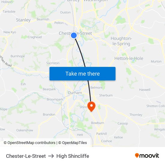 Chester-Le-Street to High Shincliffe map