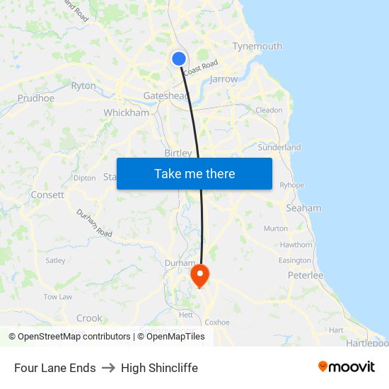 Four Lane Ends to High Shincliffe map