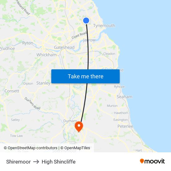 Shiremoor to High Shincliffe map