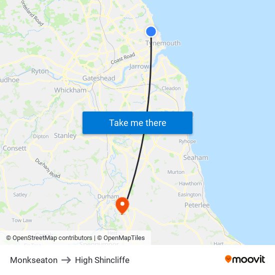 Monkseaton to High Shincliffe map