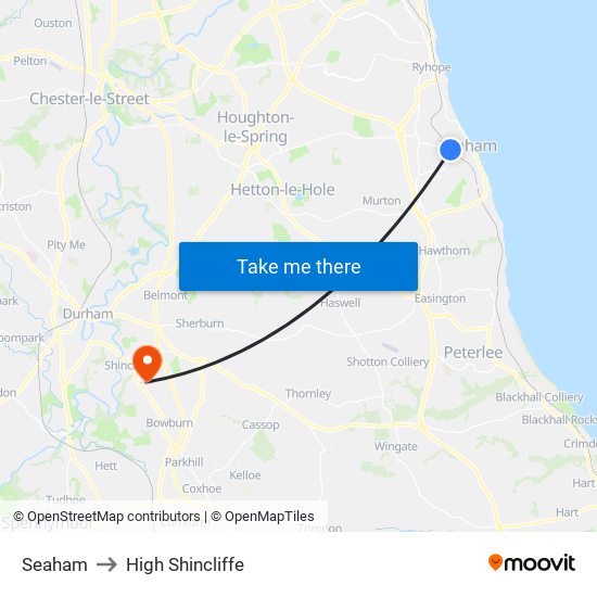 Seaham to High Shincliffe map