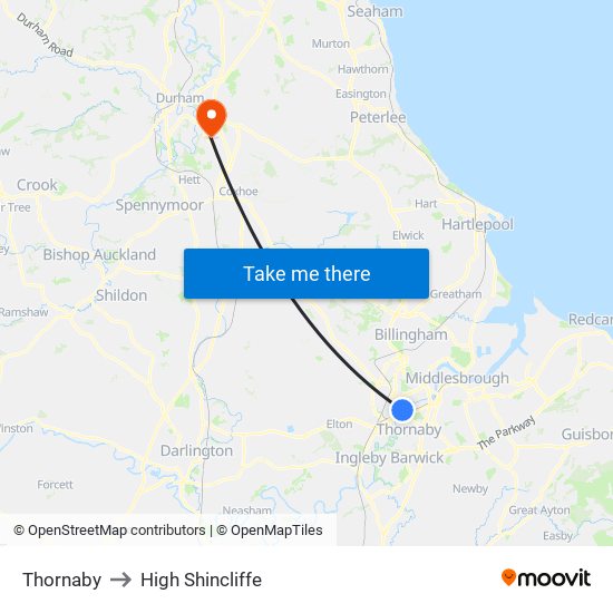 Thornaby to High Shincliffe map