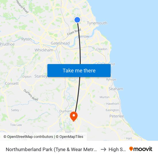 Northumberland Park (Tyne & Wear Metro Station), Northumberland Park to High Shincliffe map