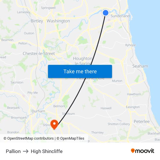 Pallion to High Shincliffe map