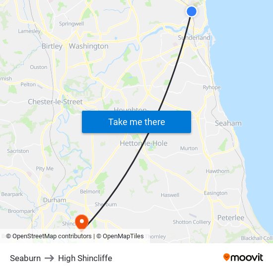 Seaburn to High Shincliffe map