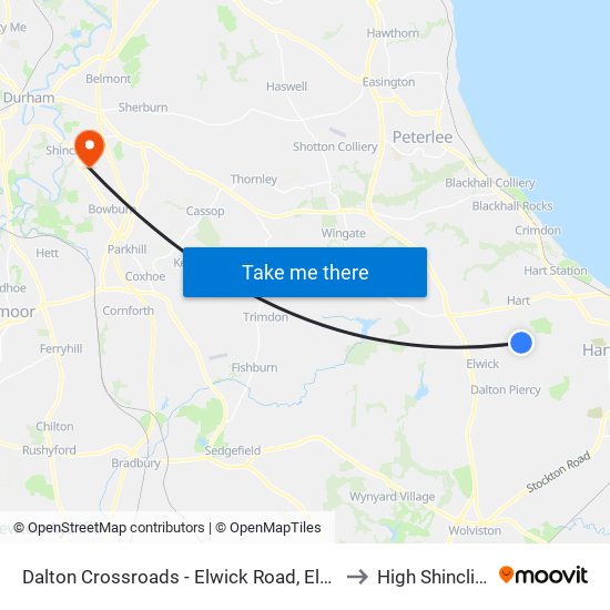 Dalton Crossroads - Elwick Road, Elwick to High Shincliffe map