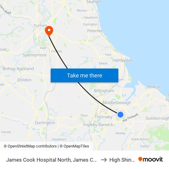 James Cook Hospital North, James Cook Hospital to High Shincliffe map