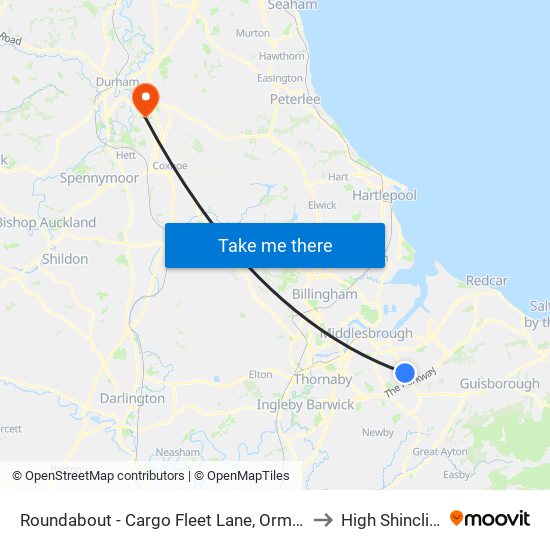 Roundabout - Cargo Fleet Lane, Ormesby to High Shincliffe map