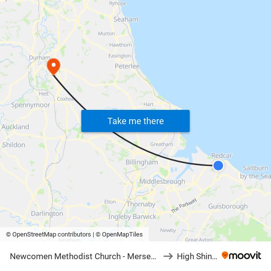 Newcomen Methodist Church - Mersey Road, Redcar to High Shincliffe map