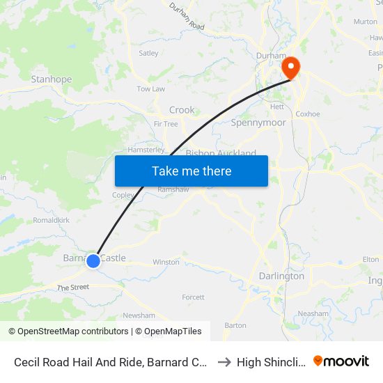 Cecil Road Hail And Ride, Barnard Castle to High Shincliffe map