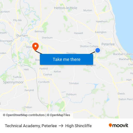 Technical Academy, Peterlee to High Shincliffe map