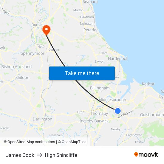 James Cook to High Shincliffe map