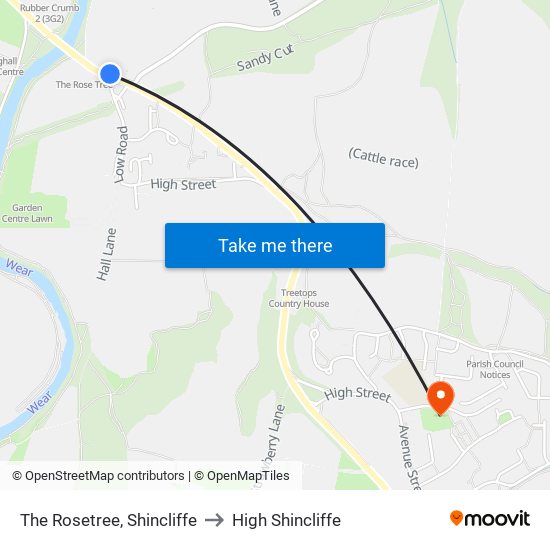 The Rosetree, Shincliffe to High Shincliffe map