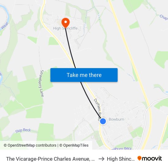 The Vicarage-Prince Charles Avenue, Bowburn to High Shincliffe map