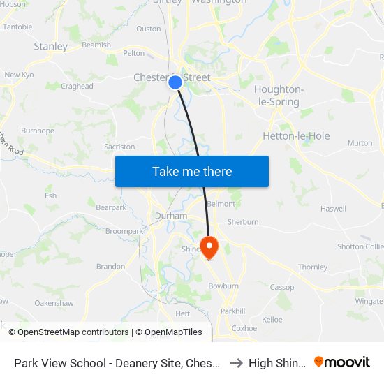 Park View School - Deanery Site, Chester-Le-Street to High Shincliffe map