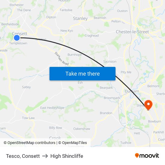 Tesco, Consett to High Shincliffe map