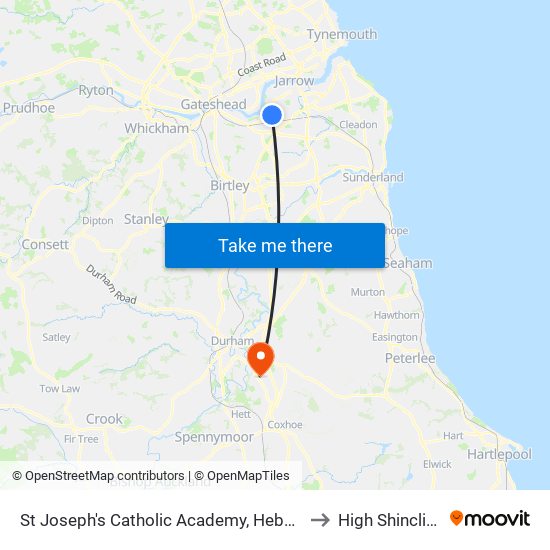 St Joseph's Catholic Academy, Hebburn to High Shincliffe map