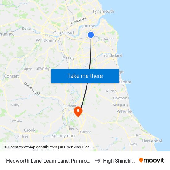 Hedworth Lane-Leam Lane, Primrose to High Shincliffe map