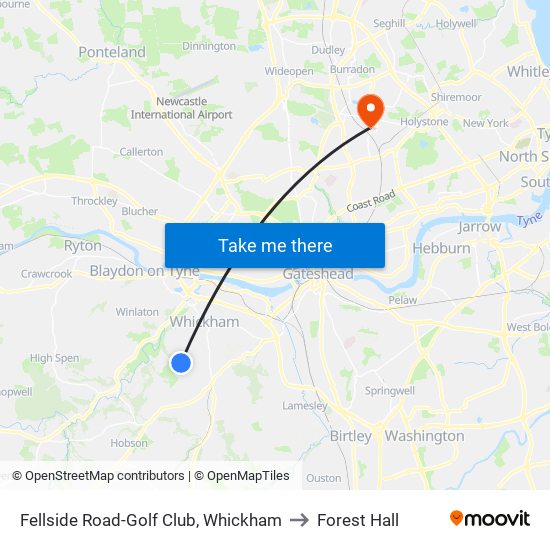 Fellside Road-Golf Club, Whickham to Forest Hall map